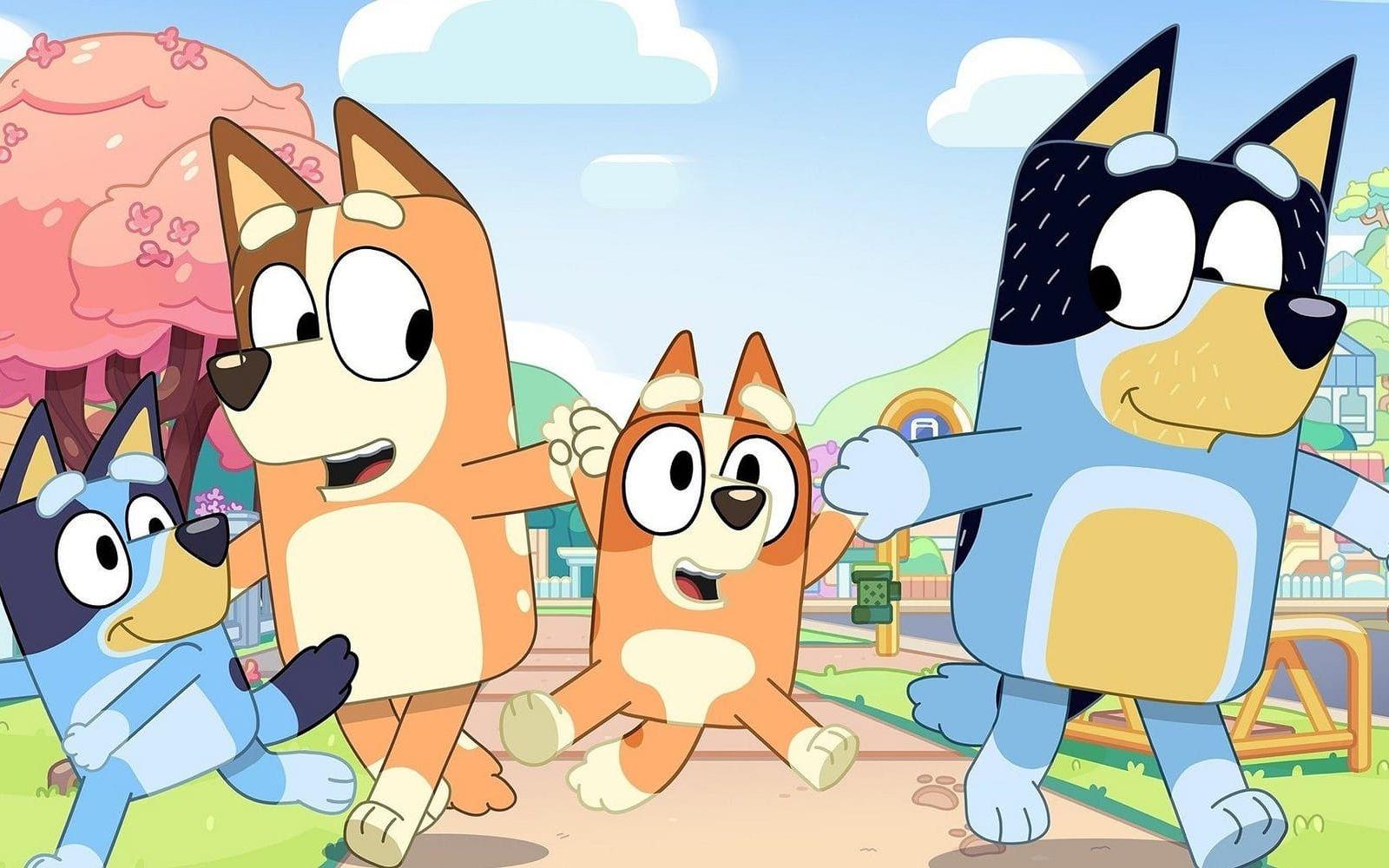 Serien 'Bluey' följer den blå boskapshunden som bor tillsammans med mamma Chilli, pappa Bandit och lillasyster Bingo.