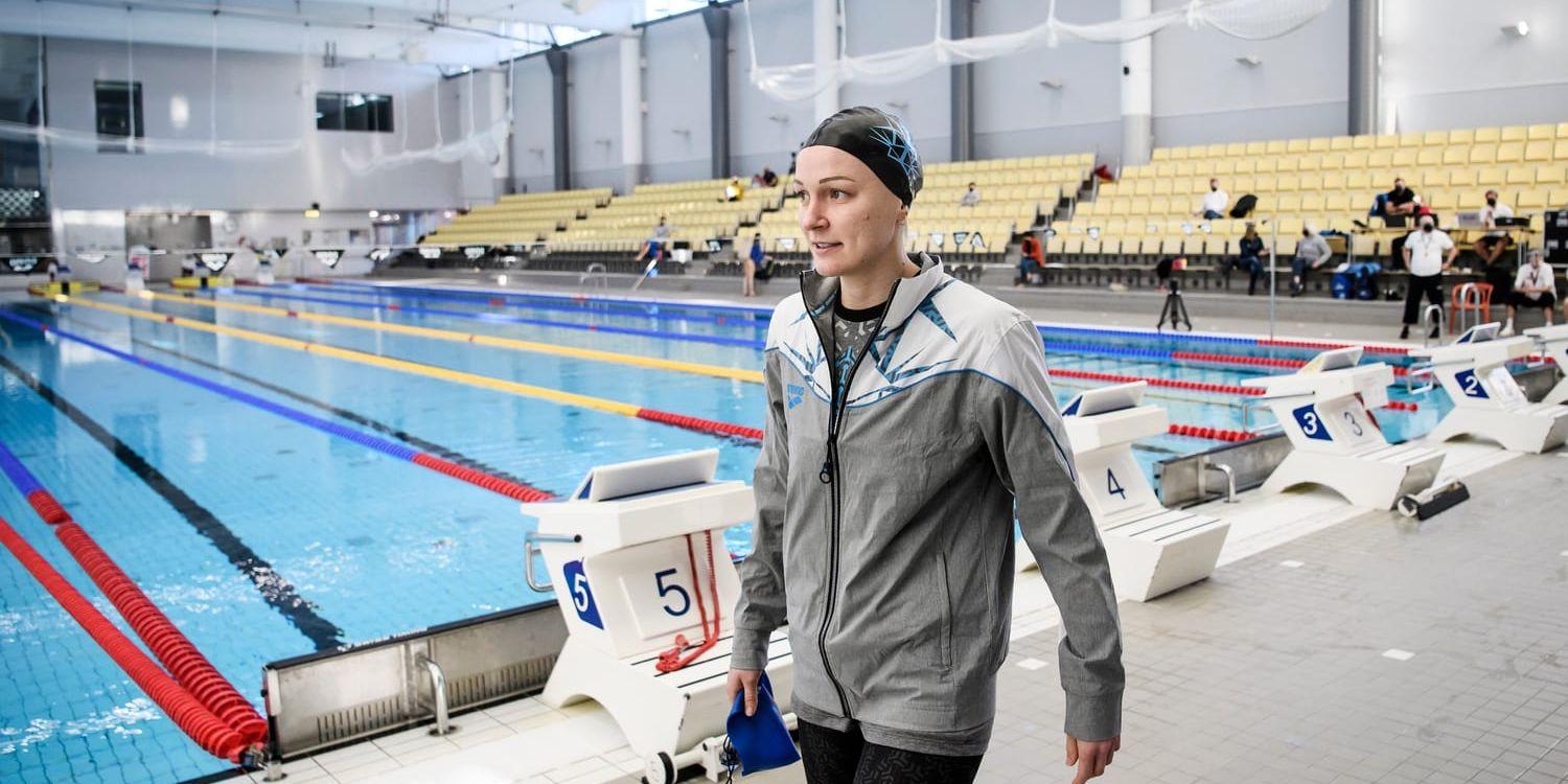 Sarah Sjöström satt nytt världsårsbästa på 50 meter frisim under en träningstävling i Eriksdalsbadet. Kort senare halkade hon så illa att armbågen drabbades av en fraktur. Arkivbild.