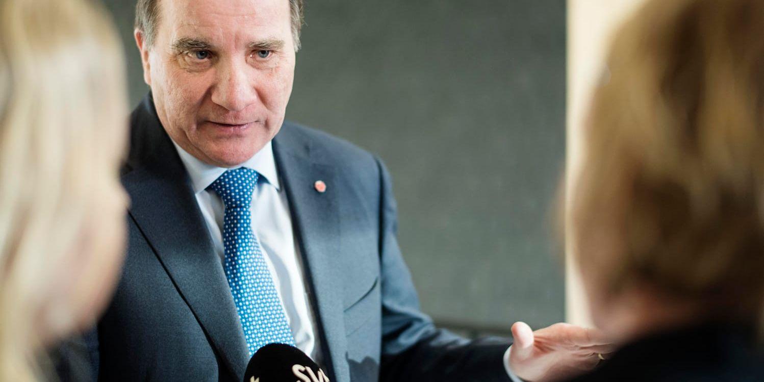 Statsminister Stefan Löfven intervjuas under Nationella innovationsrådets möte i Skellefteå.