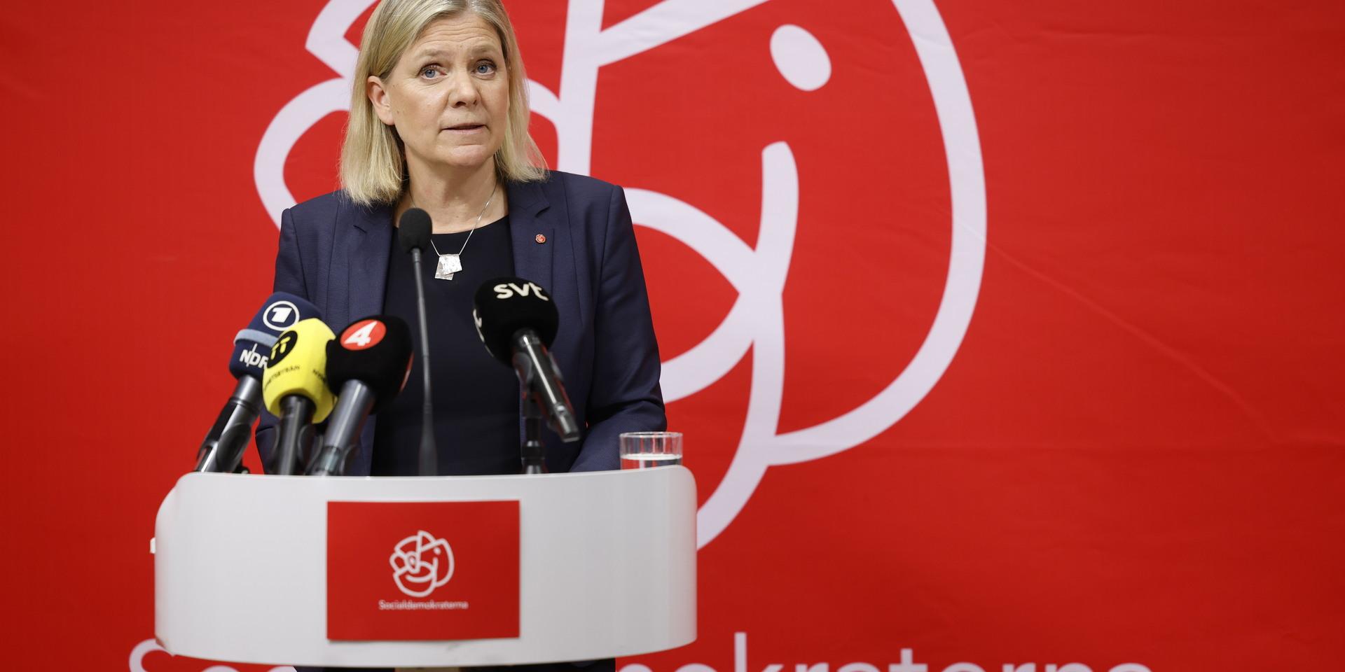 Statsminister Magdalena Andersson meddelar att Socialdemokraterna har svängt och nu säger ja till Nato. Arkivbild.
