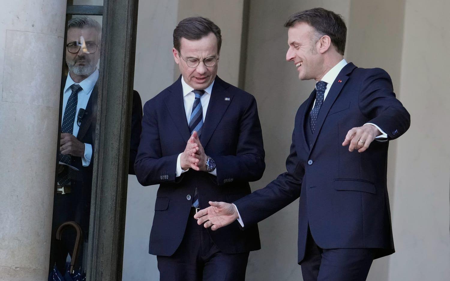 Statsminister Ulf Kristersson och Frankrikes president Emmanuel Macron. Arkivbild.