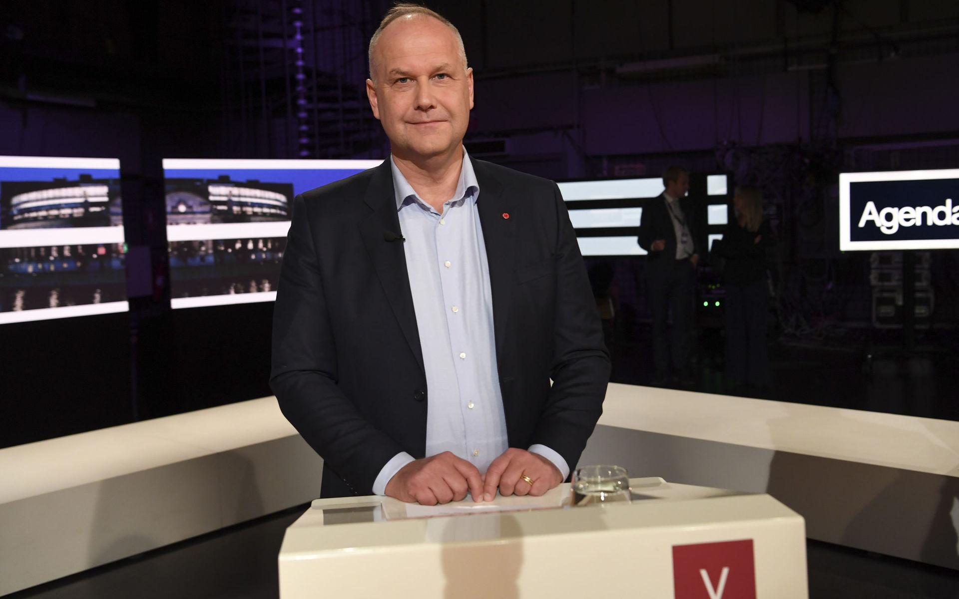 Vänsterpartiets partiledare Jonas Sjöstedt under söndagens partiledardebatt i SVT:s Agenda.