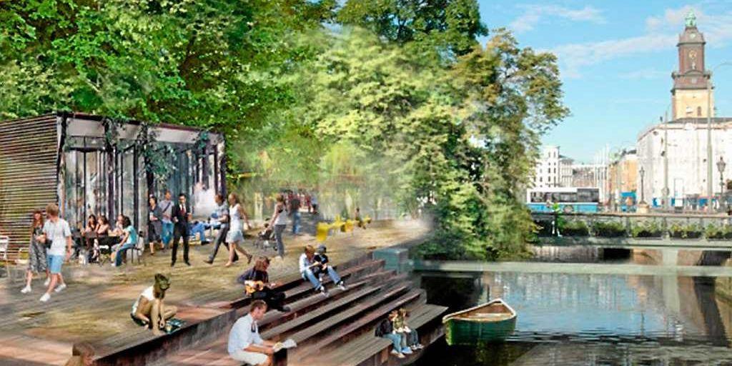 Skissen är en av Hufvudstadens visioner för Brunnsparken.