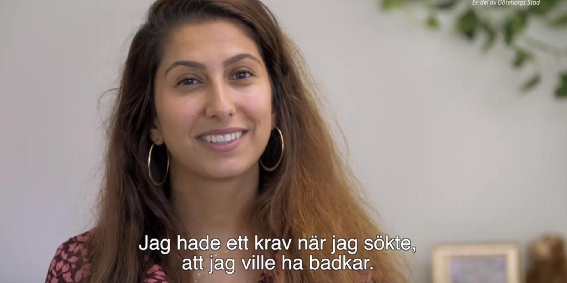 I reklamen som går på bio berättar en tjej om hur hon fick sin lägenhet via Boplats Göteborg.
