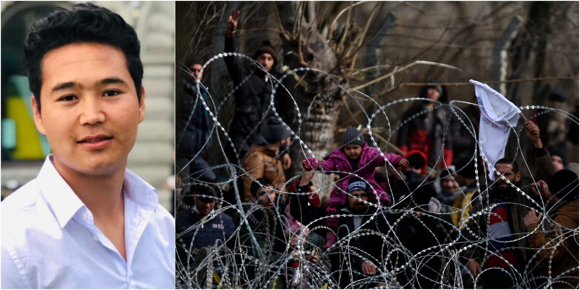 Alla krigsflyktingar ska välkomnas, hudfärgen och ögonfärg ska inte avgöra vem som är flykting, särskilt när det kommer till människors trygghet och säkerhet; oavsett om flyktingen är från Afghanistan, Afrika eller Ukraina, skriver debattören. På bilden: Migranter stoppas av stängsel vid den grek-turkiska gränsen. 