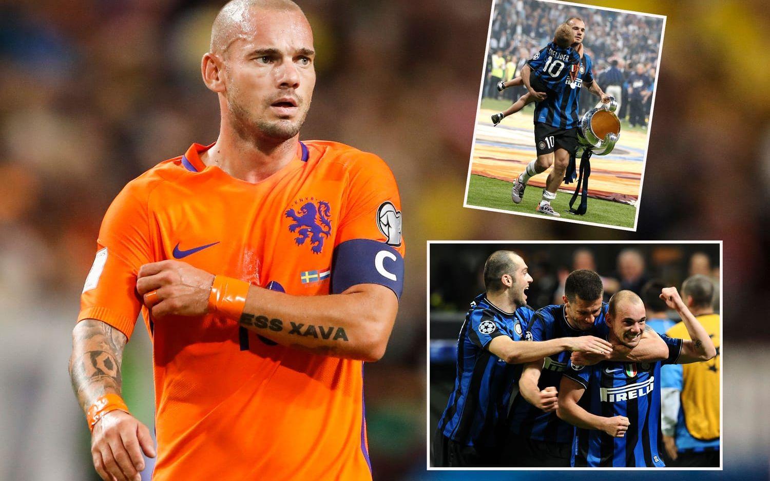 <strong>Wesley Sneijder</strong>, den stora stjärnan i det nederländska landslaget just nu. Med riktigt tunga meriter det senaste decenniet, bland annat en Champions League-triumf med Inter. Foto: Bildbyrån