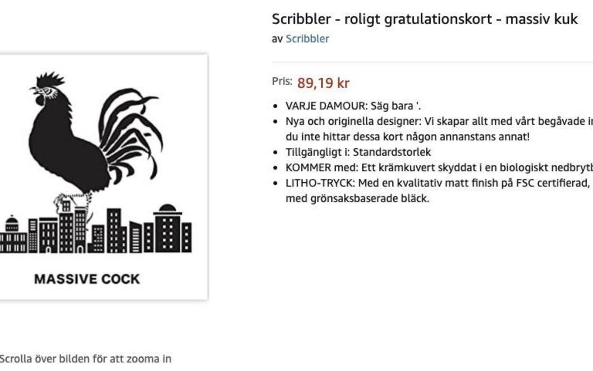 Amazon hånas i sociala medier för sina bristfälliga svenska översättningar. Bland annat kan du klicka hem ett gratulationskort bestående av en ”massiv kuk”.