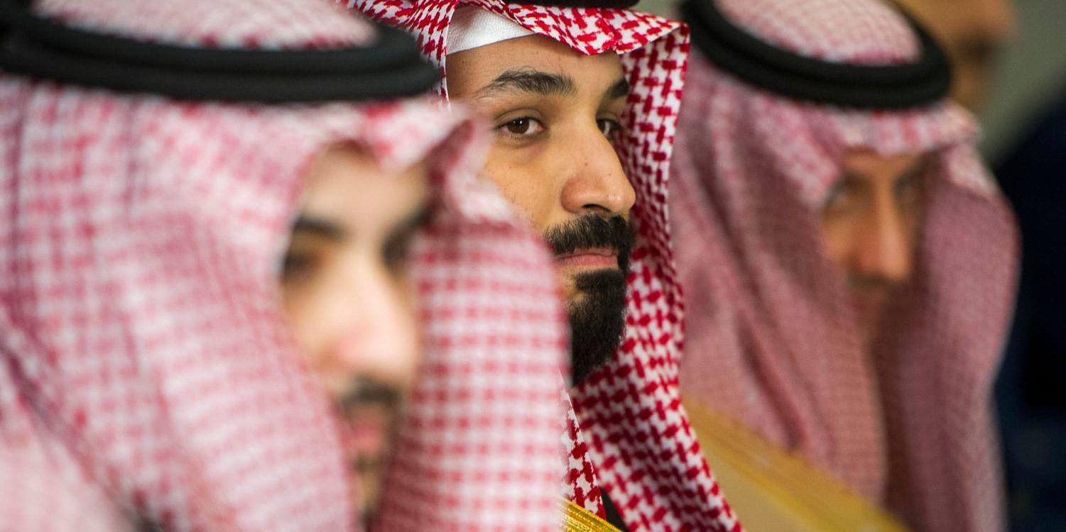 Saudiarabiens kronprins Mohammed bin Salman, i mitten. Bild från hans nyss avslutade USA-resa.