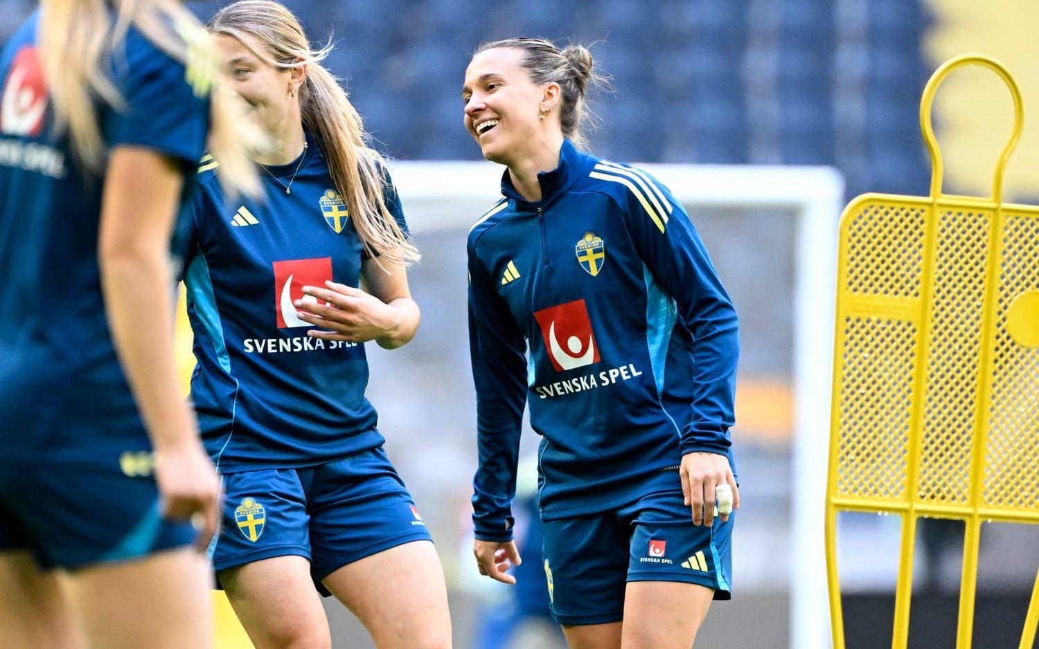 Manchester United-mittfältaren Julia Zigiotti Olme under fredagens träning på Strawberry arena i Solna.