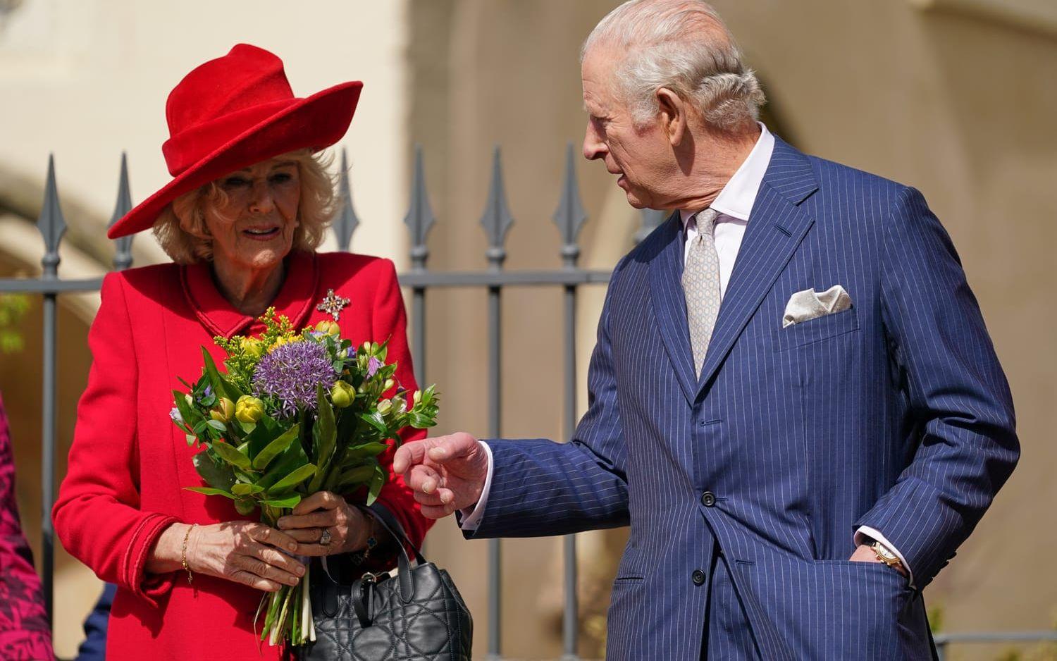 Drottning Camilla och kung Charles III, som i dag reser till USA för ett fyra dagar långt besök, på en bild tagen i Windsor tidigare i april.