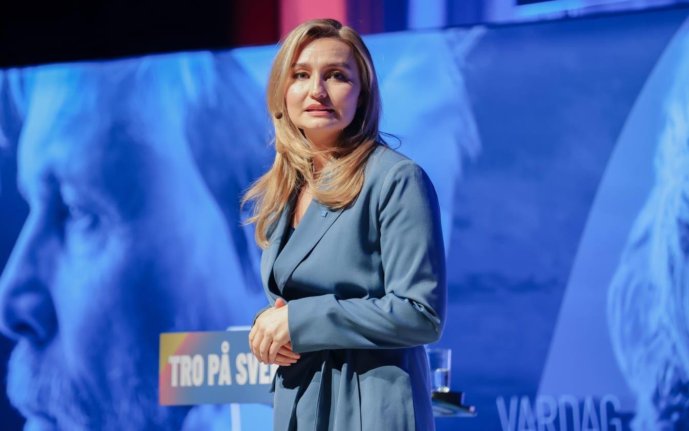 Partiordförande Ebba Busch (KD) talar på KD-dagarna på Elmia i Jönköping.