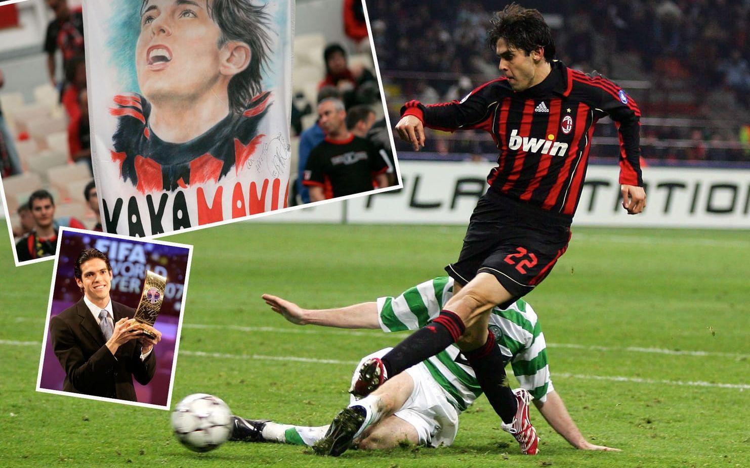 2007. Vinnare: Kaká, Brasilien och Milan. Brassen vann före två spelare som har dominerat världsfotbollen de senaste åren, Lionel Messi och Cristiano Ronaldo. Foto: Bildbyrån