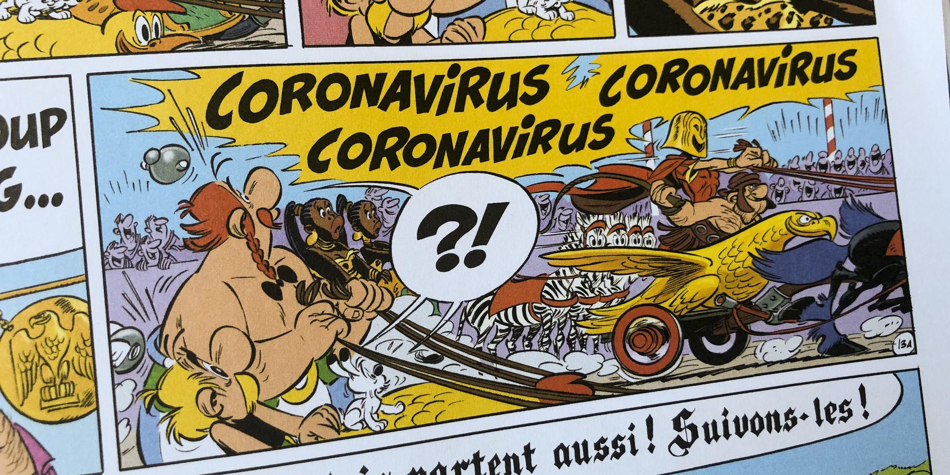  När den nye Asterix-tecknaren Didier Conrad och manusförfattaren Jean-Yves Ferri år 2017 gjorde albumet Asterix och det stora loppet kunde de knappast ana hur ökänt en av huvudpersonernas namn skulle bli några år senare. I albumet är Coronavirus en romersk vagnåkarstjärna.