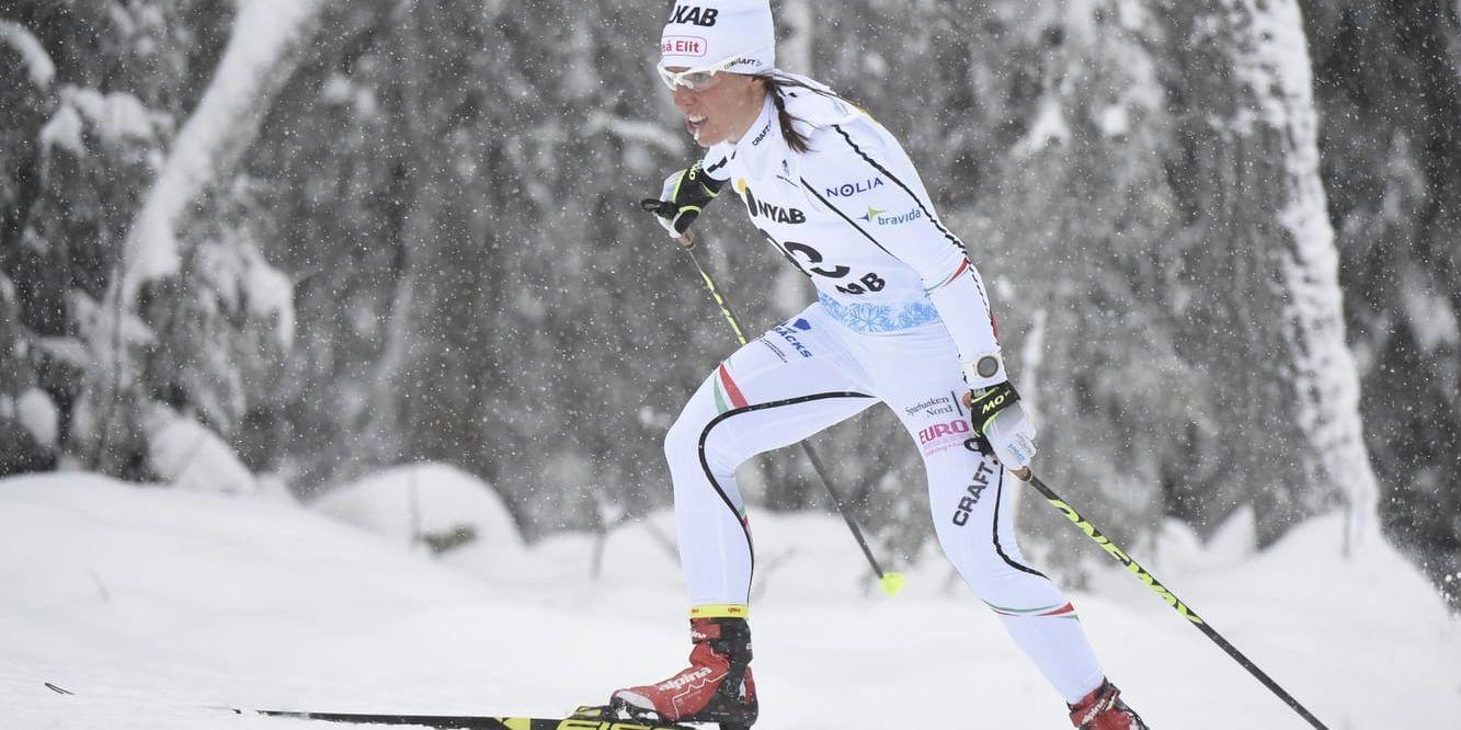 Charlotte Kalla under segerloppet, 5 km fristil, vid Sverigepremiären i skidor i Gällivare.