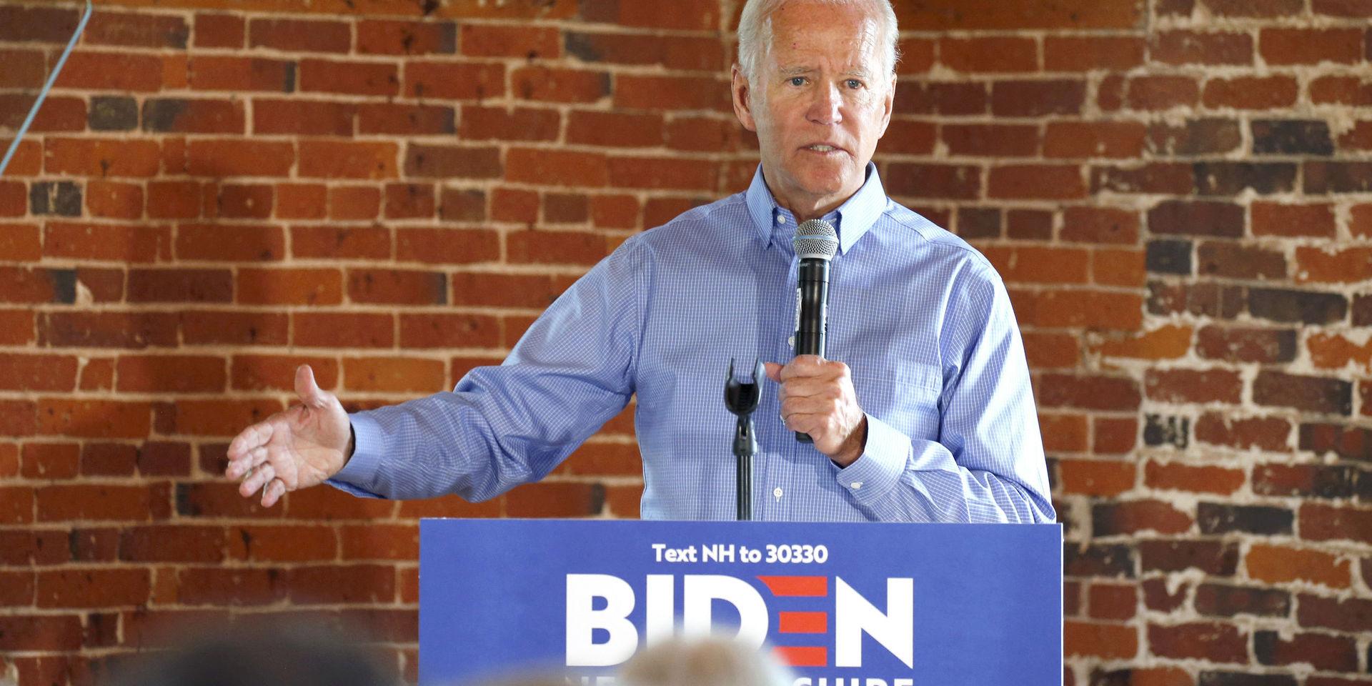 Den demokratiske presidentaspiranten och tidigare vicepresidenten Joe Biden i New Hampshire. 