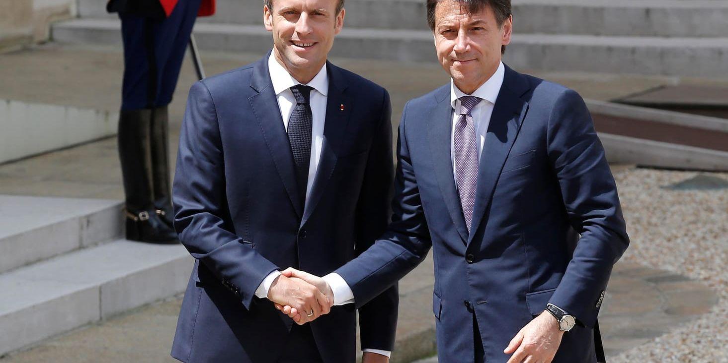 Emmanuel Macron träffar Giuseppe Conte i Paris.