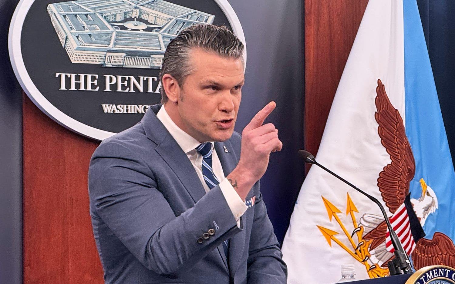 USA:s försvarsminister Pete Hegseth. Arkivbild. 