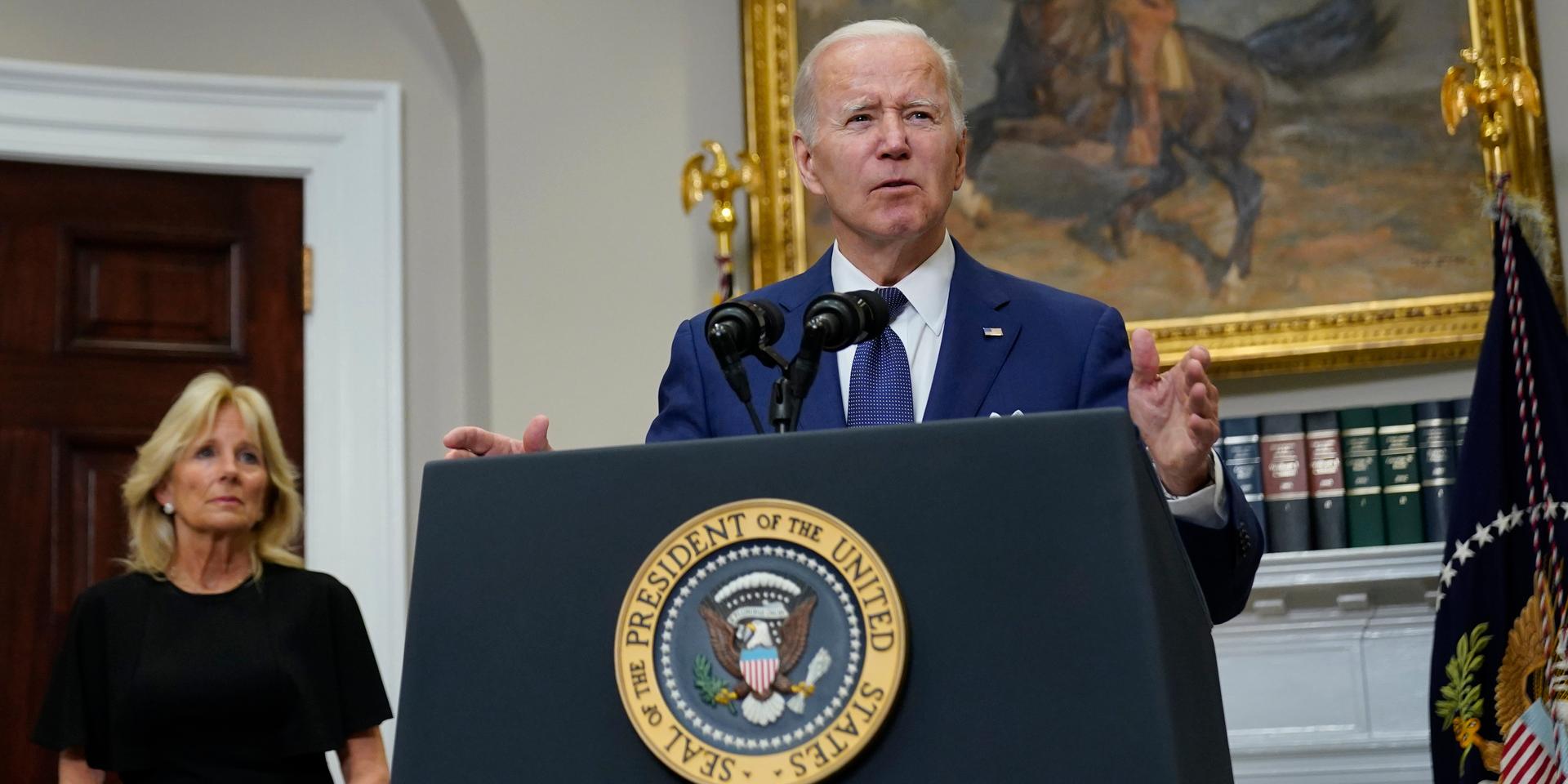 President Joe Biden under sitt tal till nationen efter att ännu en skolskjutning inträffat i USA.