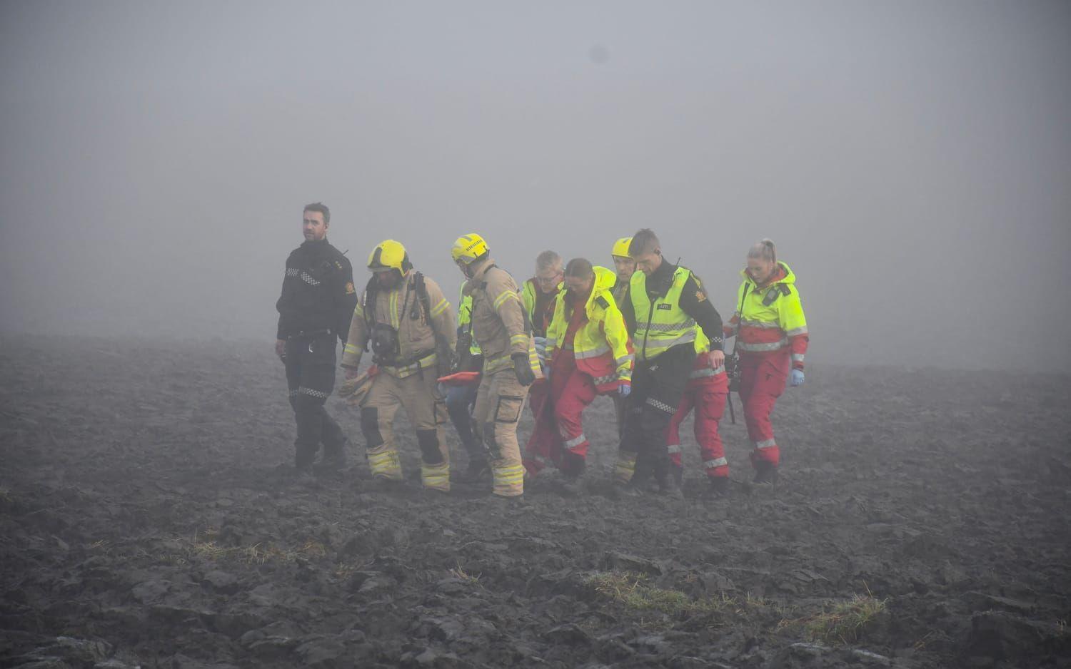 Räddningstjänsten på olycksplatsen i Verdal.