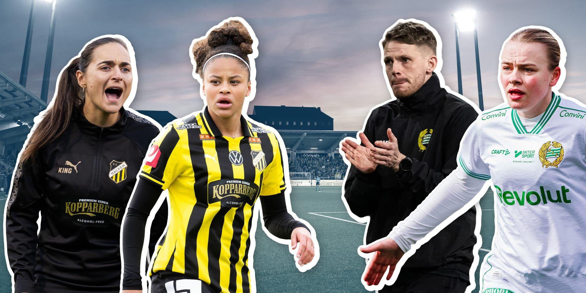 Montage med Häckens Elena Sadiku och Felicia Schröder och Hammarbys William Strömberg och Mari Nydalen.