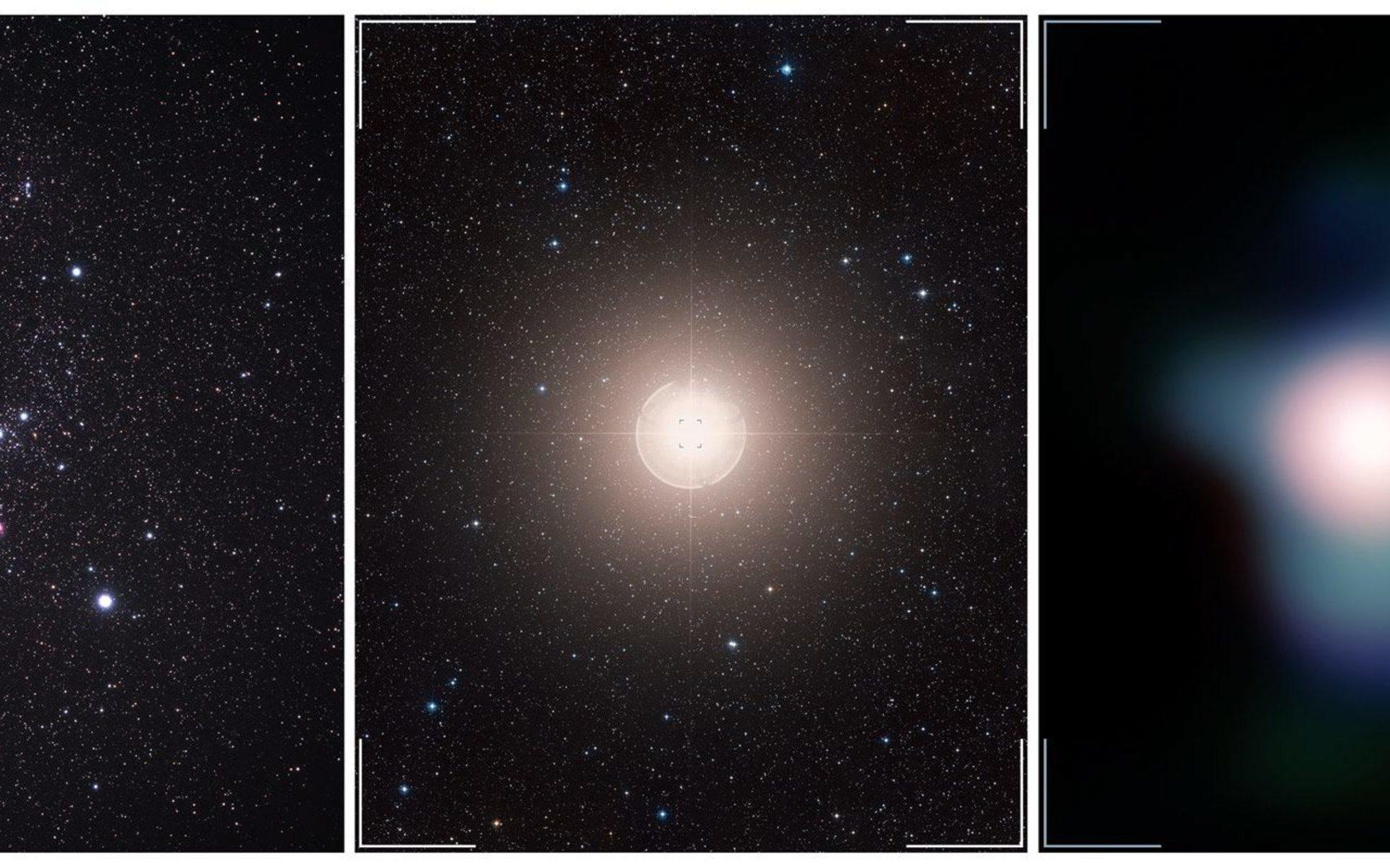 Bilder på Betelgeuse, en av de största stjärnorna på himlen. Under de senaste månaderna har dess ljusstyrka minskat. Astronomer menar att den kommer att explodera någon gång inom de närmaste 100 000 åren. 