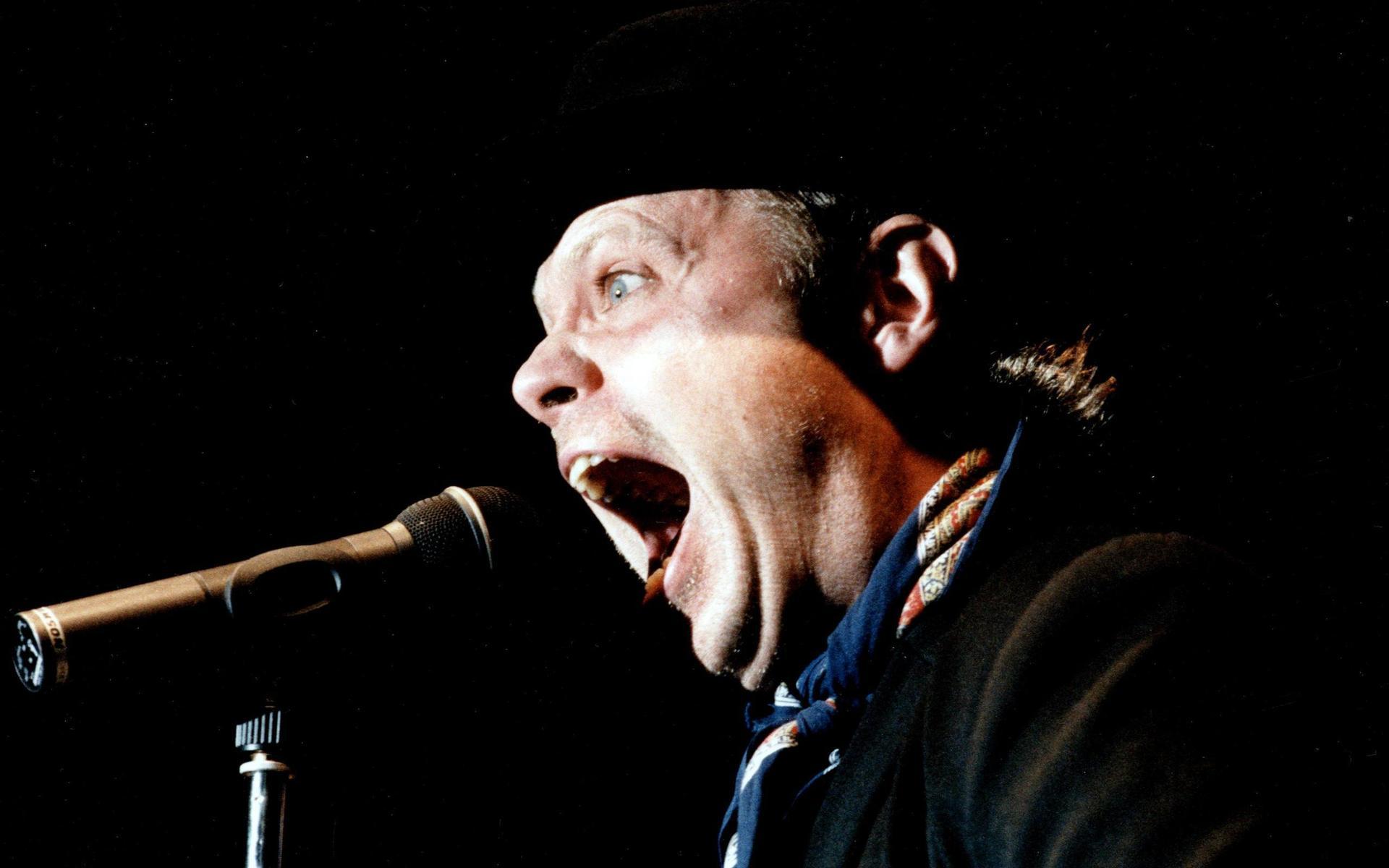 Peter LeMarc på scen vid en konsert i Moderna museets trädgård i Stockholm 1993.