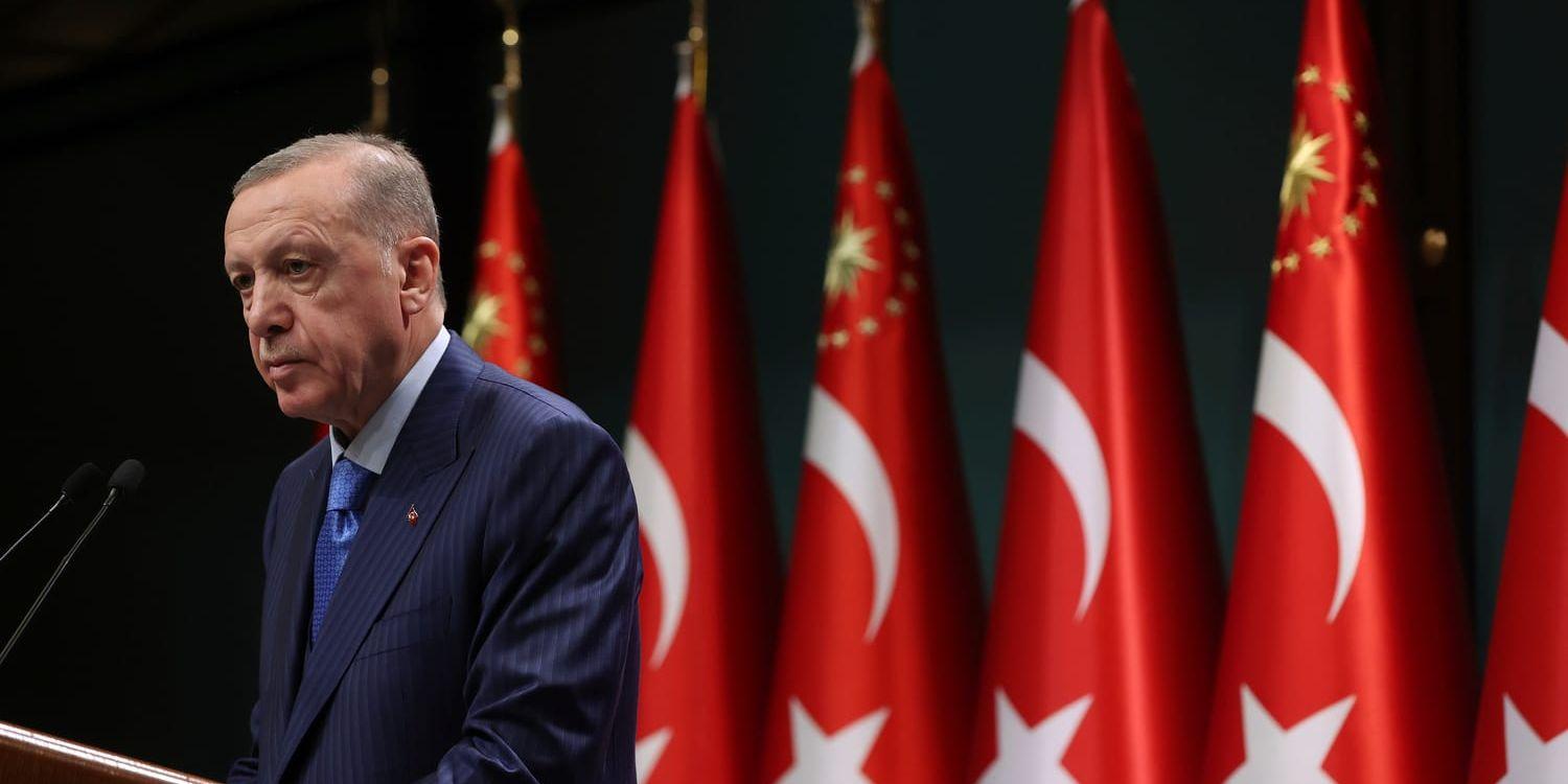 President Recep Tayyip Erdogan i Ankara under måndagen. 