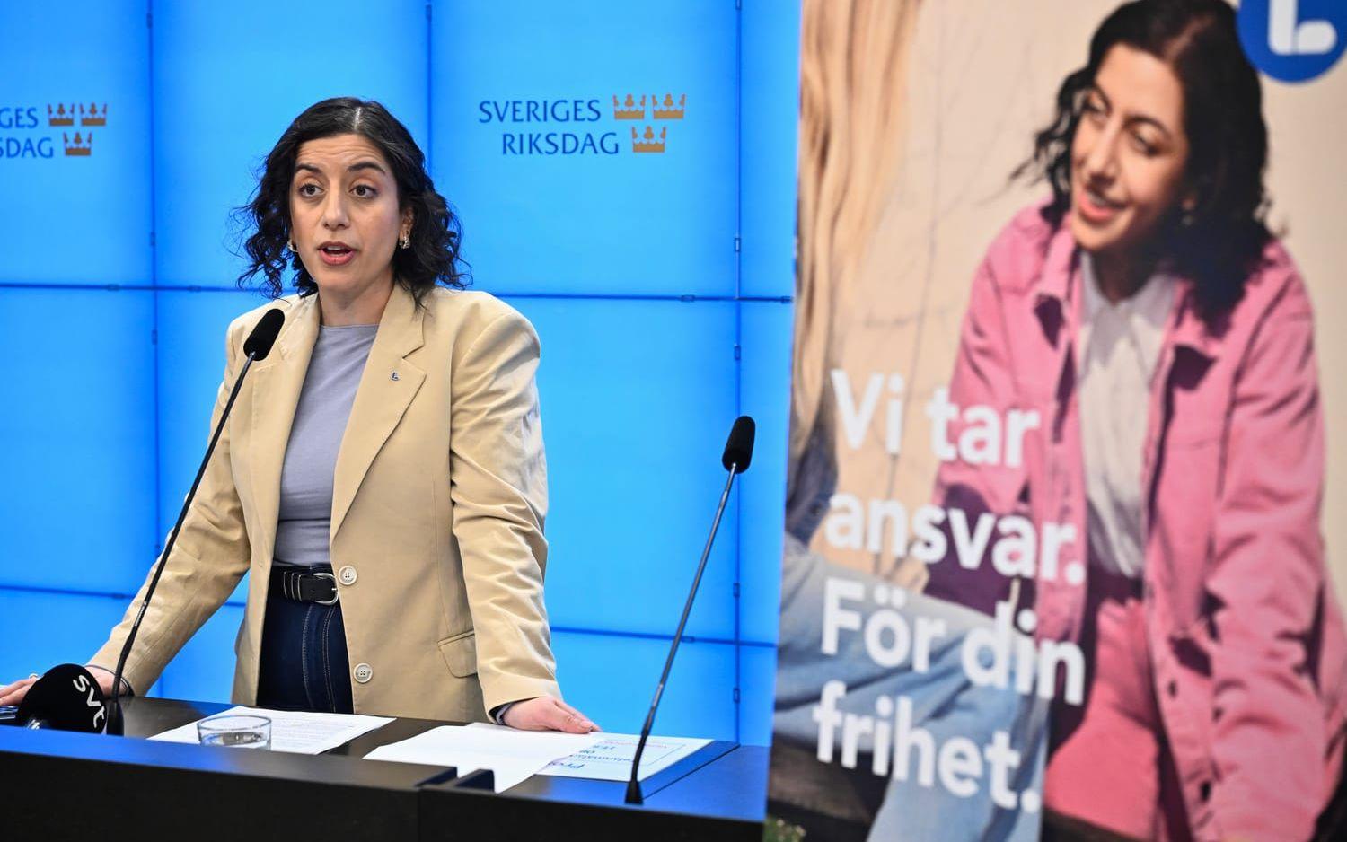 Liberalernas partiledare, utbildnings- och integrationsminister Simona Mohamsson, presenterar partiets valkampanj och valaffischer inför höstens val. 