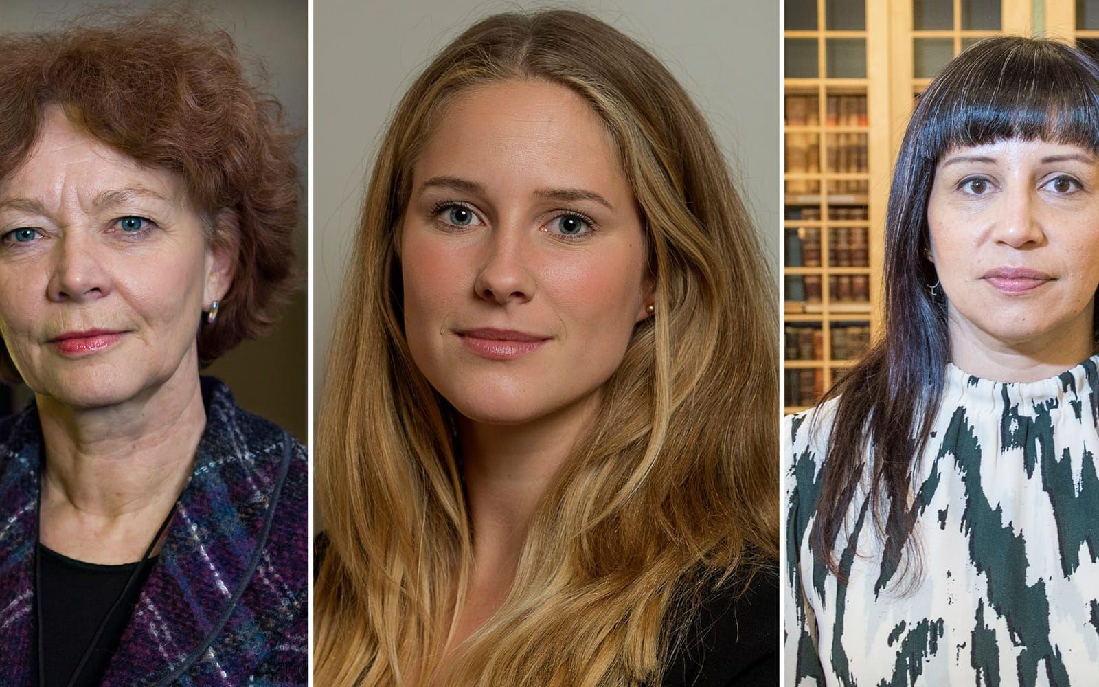 Maria Leissner, före detta partiledare (L), Ida Drougge, riksdagsledamot (M), och Rosanna Dinamarca (V) är några av de kvinnliga politiker som undertecknat uppropet. Bild: TT