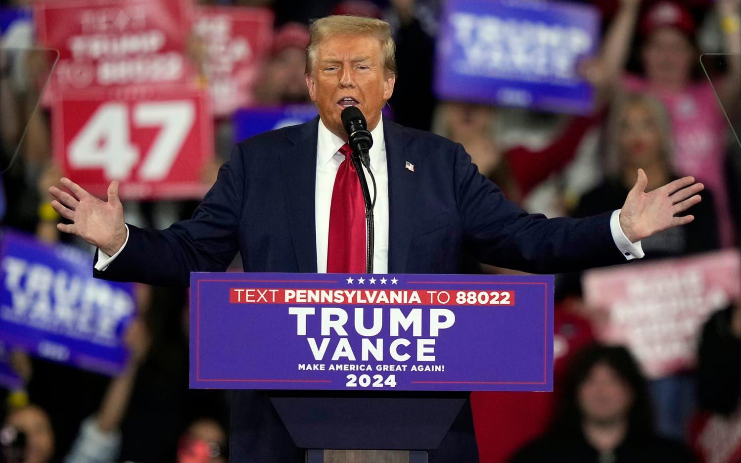 Republikanernas presidentkandidat Donald Trump, fotograferad vid ett kampanjmöte i Reading i Pennsylvania på onsdagen.