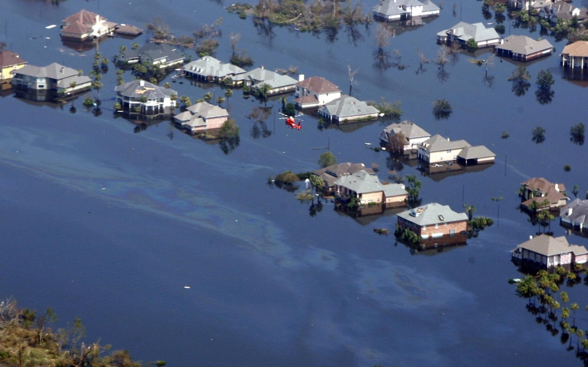 Flygfoto taget från Air Force One när George W Bush besökte området efter orkanen Katrina 2005.