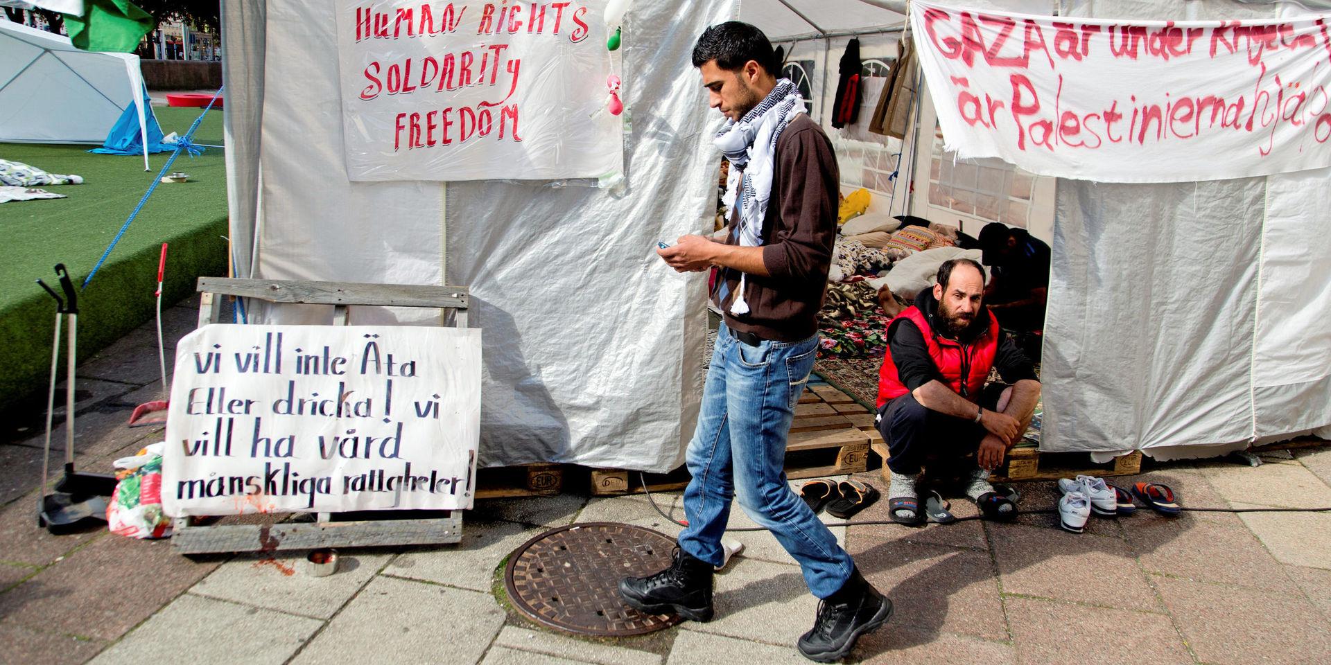 Palestinier hungerstrejkade på Järntorget i Göteborg 2014 i protest mot utvisningsbeslut.
