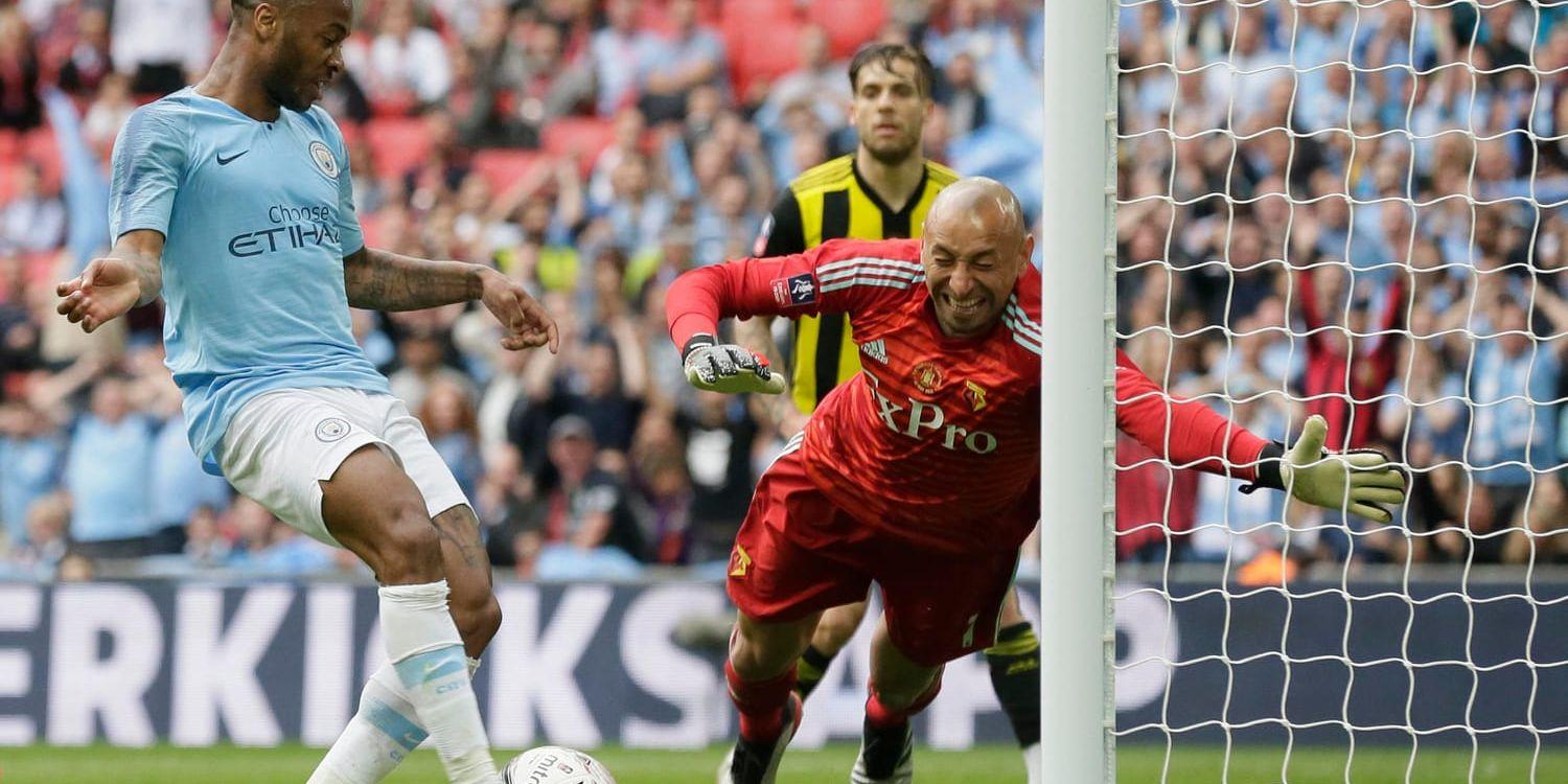 Manchester Citys Raheem Sterling gjorde tre mål i FA-cupfinalen mot Watford.