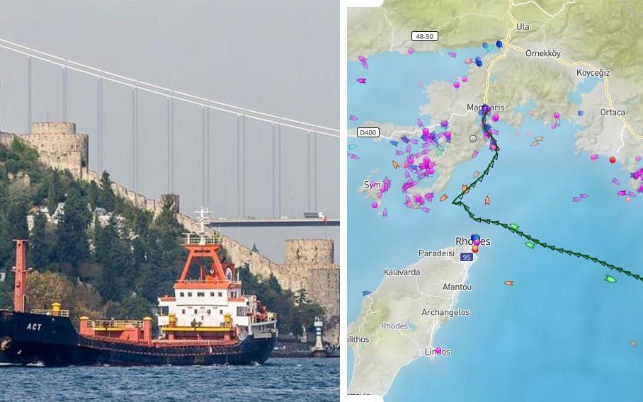 Den grekiska kustbevakningen besköt det turkiska lastfartyget M/V ACT (ovan) under måndagen. Bilden är tagen i ett annat sammanhang. Bild: <a href="https://www.marinetraffic.com/en/ais/details/ships/shipid:334929/mmsi:271000228/vessel:ACT" target="_blank">Marine traffic</a>
