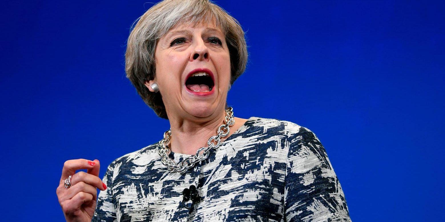 Storbritanniens premiärminister Theresa May under ett kampanjmöte på onsdagen i Norwich.