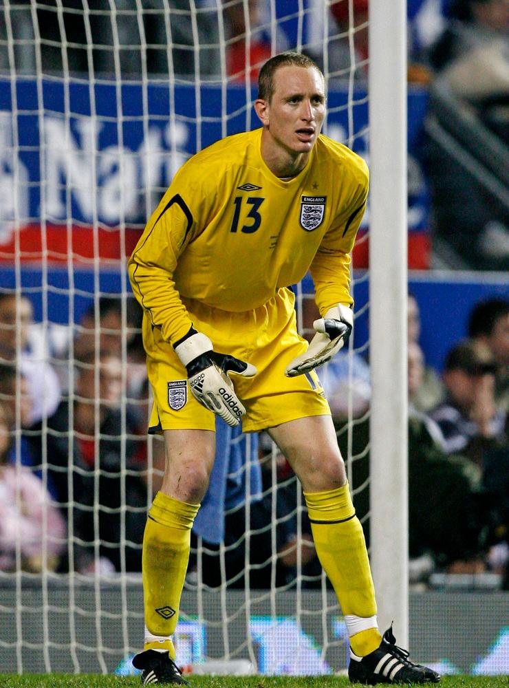 Chris Kirkland under sin enda landskamp för England 2006 mot Grekland.
