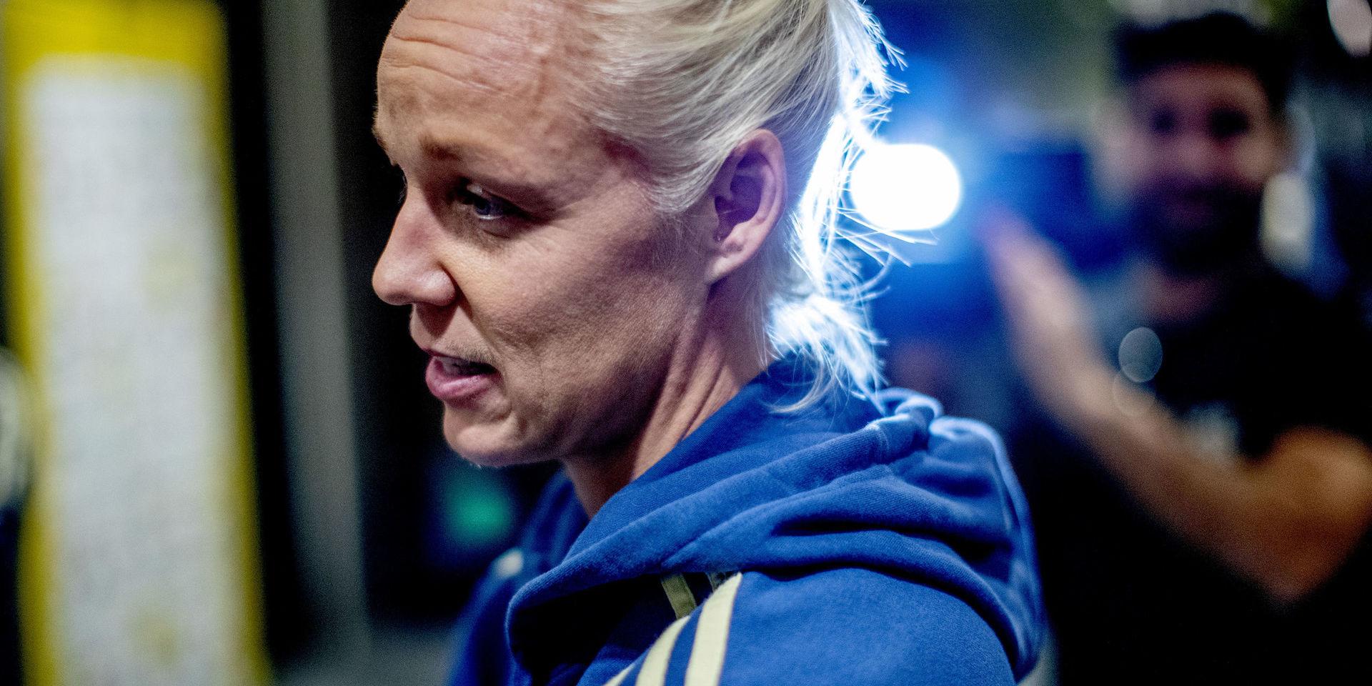Caroline Seger under landslagets pressträff i Göteborg på lördagen, inför EM-kvalmatchen mot Slovakien på Gamla Ullevi den 8 oktober.