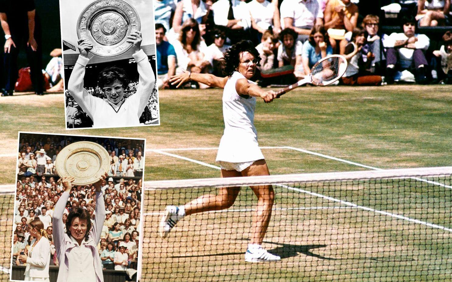 <strong>Billie Jean King,</strong> är en av tennishistoriens riktigt stora profiler och vann 20 Wimbledon-titlar (fem i singel och 15 i dubbel). Foto: TT