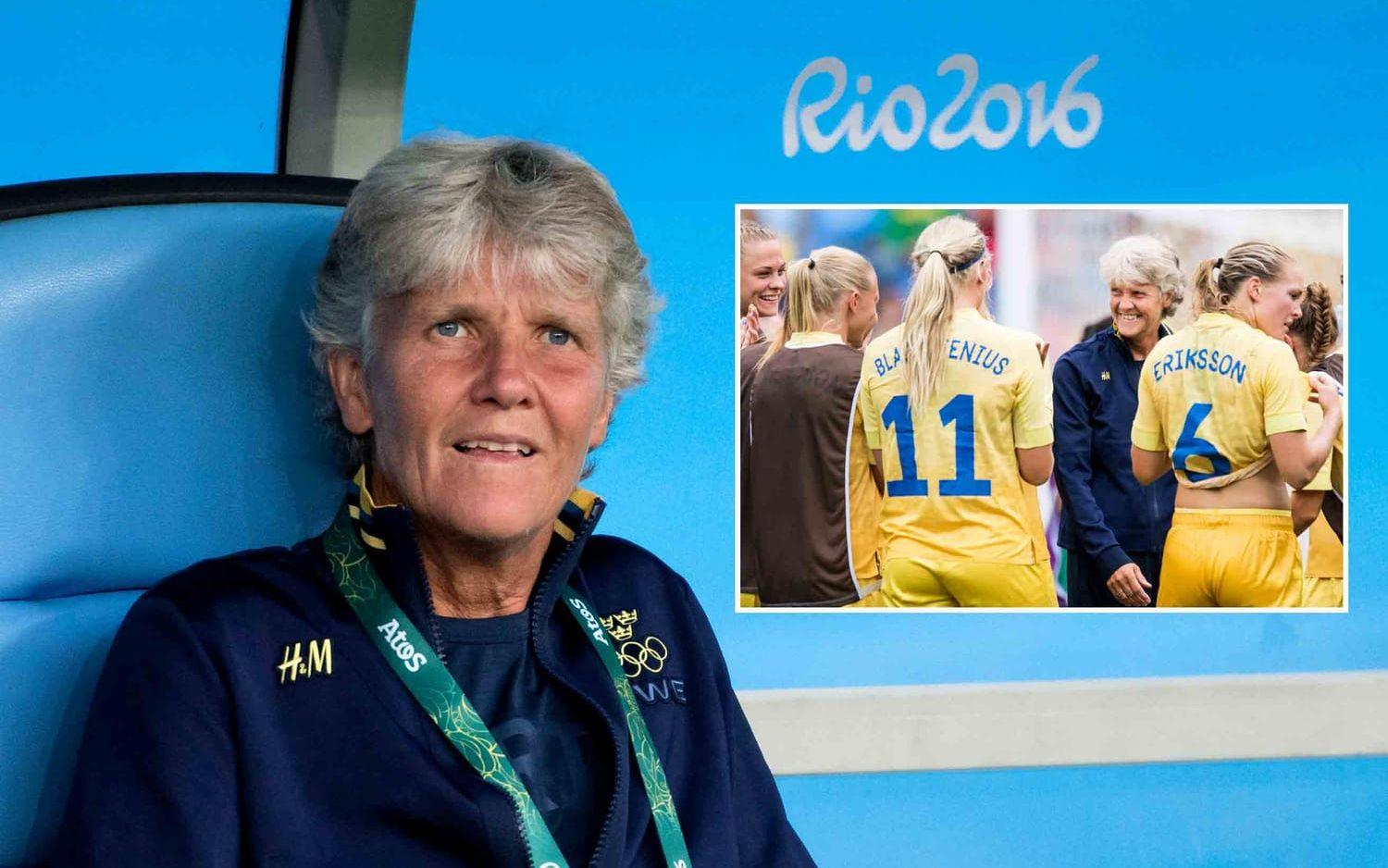 Sedan 2012 är hon svensk förbundskapten, och hittills har Sundhage bland annat fått fira ett OS-silver i Rio 2016. Foto: Bildbyrån