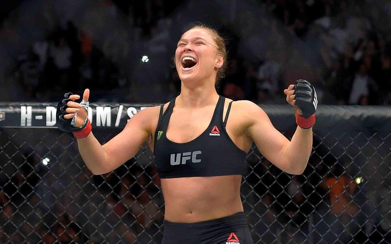 Amerikanskans bedrift för att komma med på listan var att hon krävde att <strong>även kvinnor skulle fajtas i UFC. </strong> Foto: TT