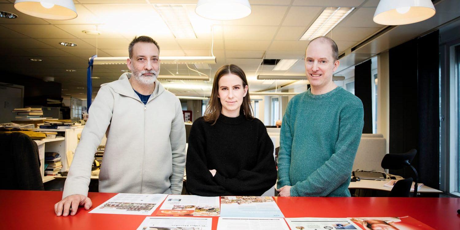Två Dagar-redaktionen med Ulf Roosvald, Frida Rosengren och Albert Rosander. 