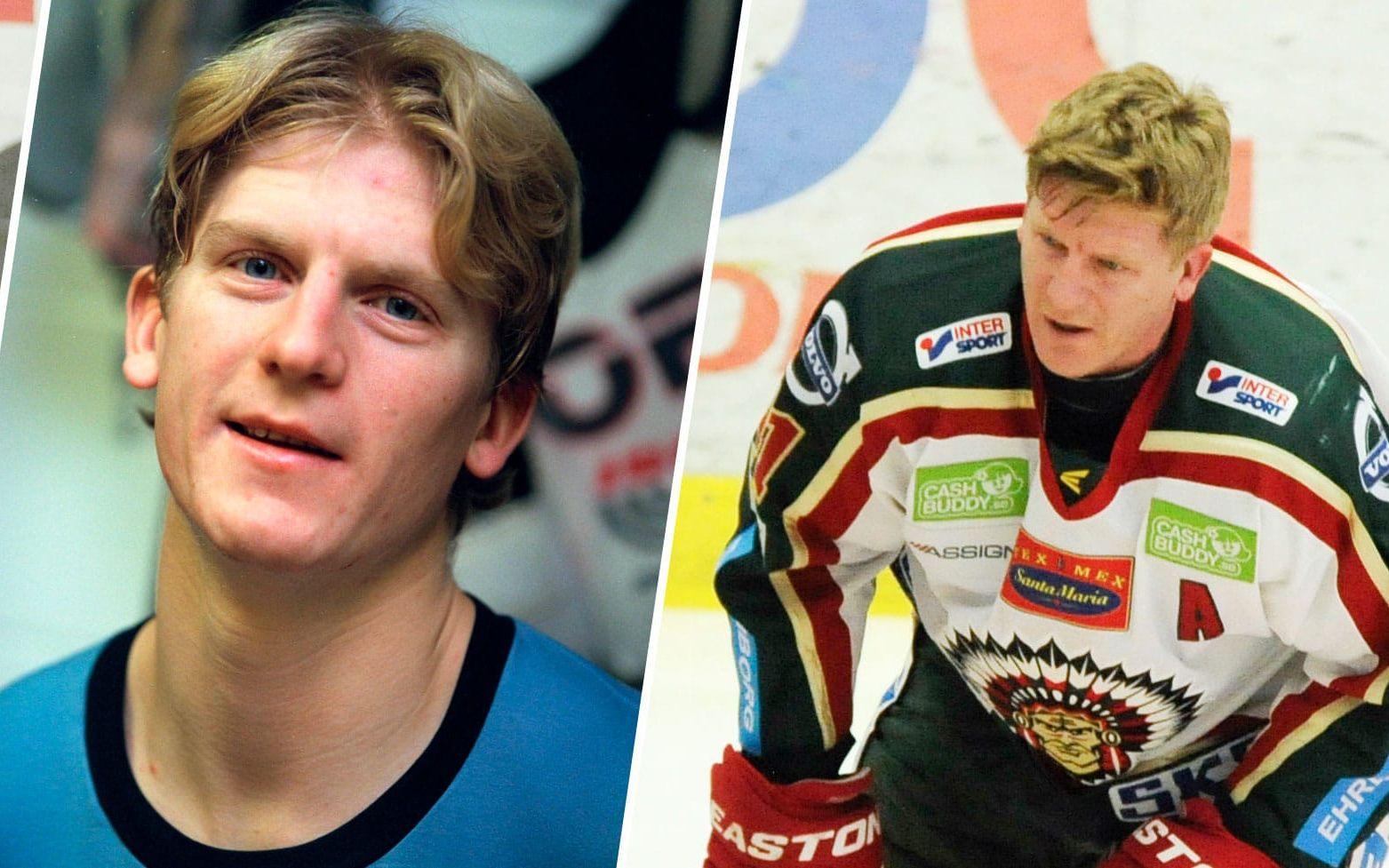 Per-Johan Axelsson modell 1997 och 2013. På den första är han nyblivet proffs i Boston. Den andra är från sista året i Frölunda. Foto: TT