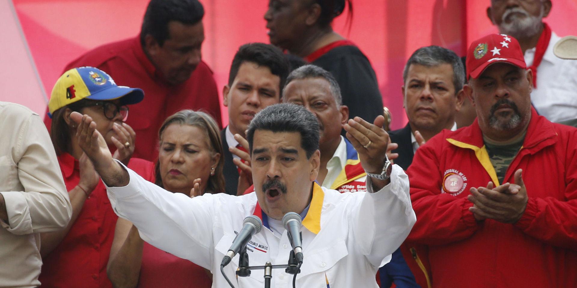 Venezuelas president Nicolás Maduro under ett tal till sina anhängare i våras. Arkivbild. 