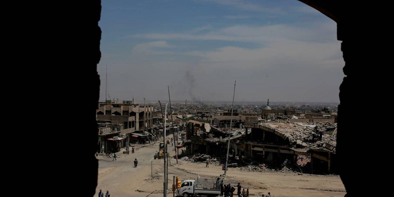 Förstörda byggnader i västra Mosul. Arkivbild.