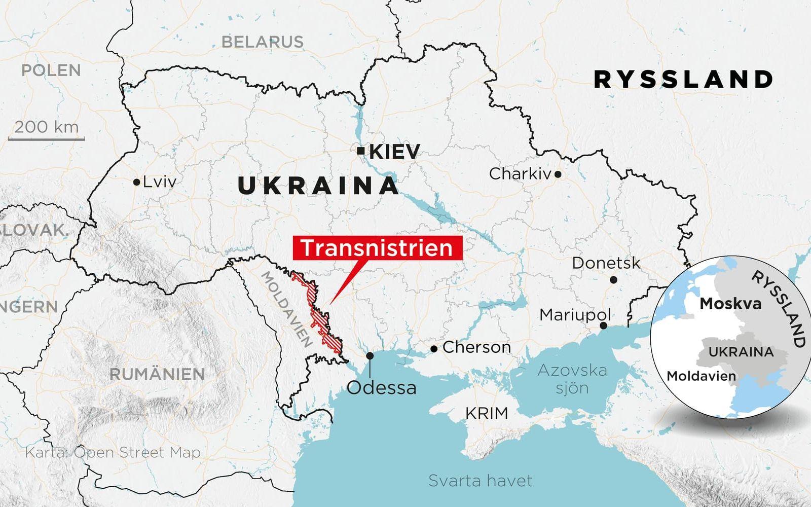 Transnistrien, område i Moldavien. Lägeskarta.