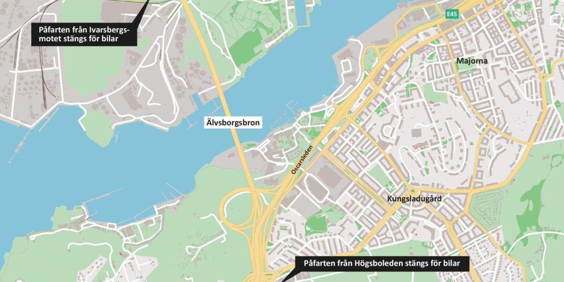 Här stängs påfarterna till Älvsborgsbron.