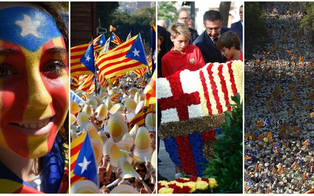 Ansiktsmålning, flaggviftande, fotbollsklubben och demonstrationer. Årets katalanska nationaldagsfirande var extra storslaget i Barcelona. Bild: TT