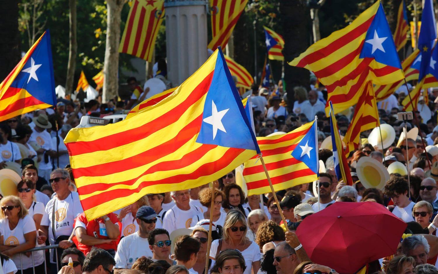 Mer flaggviftande på Diada Nacional de Catalunya. Bild: TT