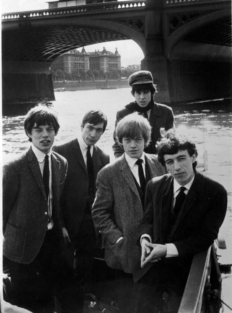 The Rolling Stones, Mick Jagger, Charlie Watts, Brian Jones, Keith Richards och Bill Wyman på en båt på sightseeingtur i Stockholm 1964.