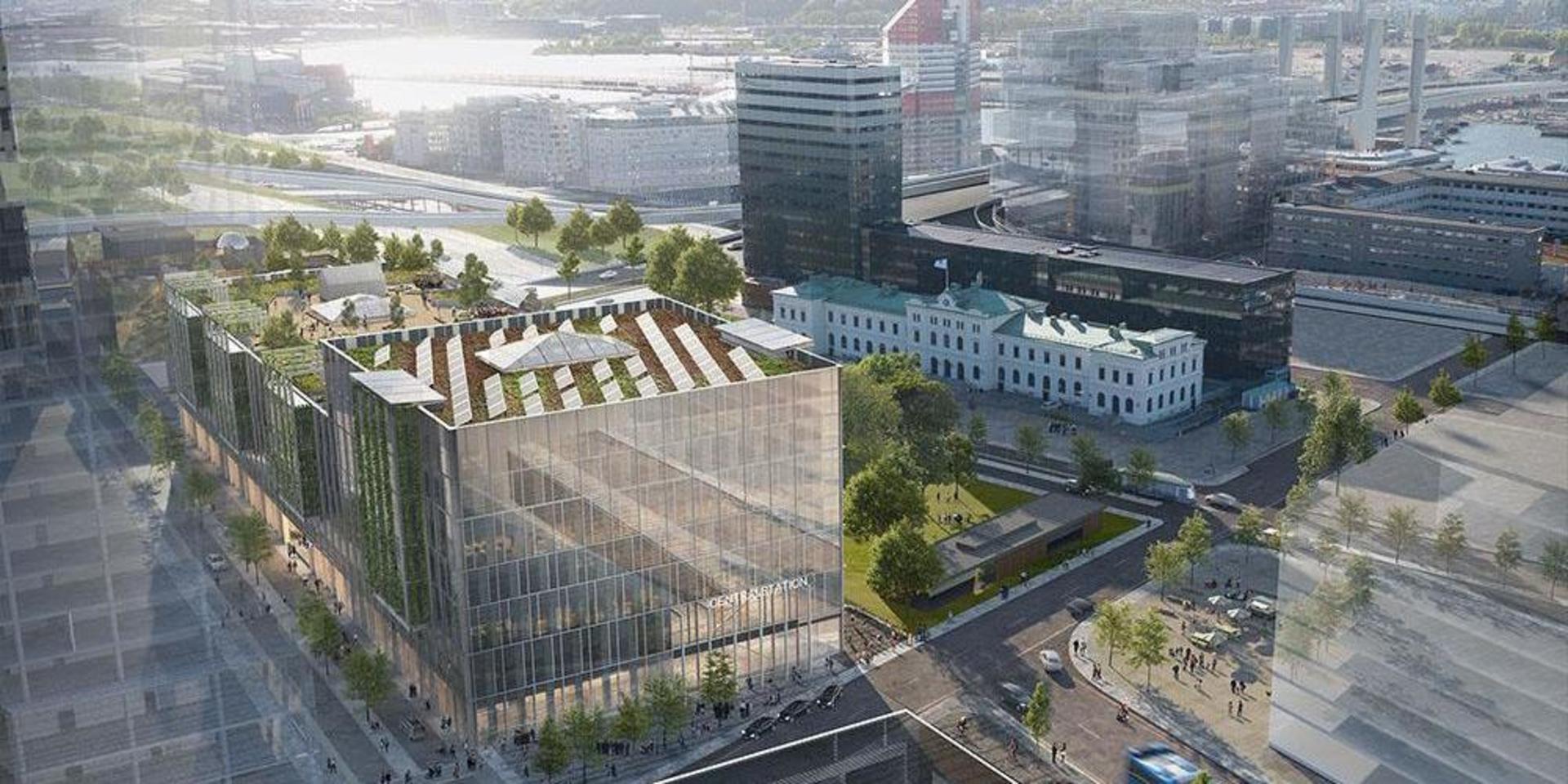 Visionsbild av stadsutvecklingen norr om Göteborgs centralstation med bland annat Västlänkens station Centralen. 